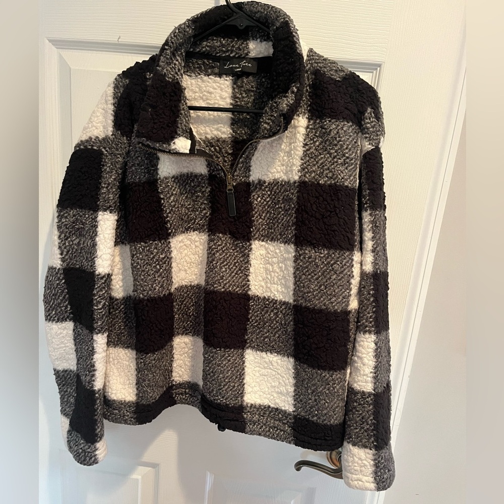 Plaid Sherpa Quarter-Zip Pullover